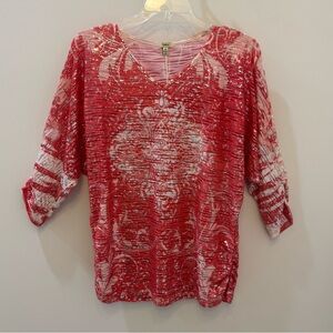 Reba Orange and White with Textured silver Blouse